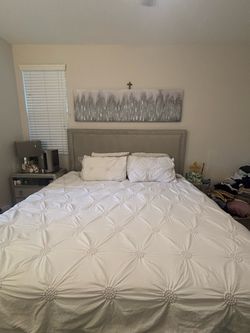 King Bed Frame with Upholstered Headboard