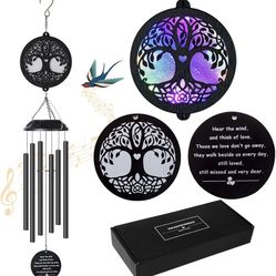 Solar Tree of Life Wind Chimes, Memorial Gift for Mom, Wind Chimes for Outside, Sympathy Wind Chimes for Loss of Loved One, Condolence Gift, Outdoor G