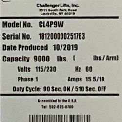 Challenger 9,000 Lb. Car Lift 