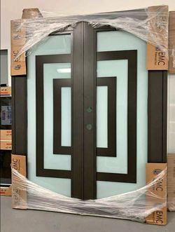Double Entry Door with Frosted Glass Panels