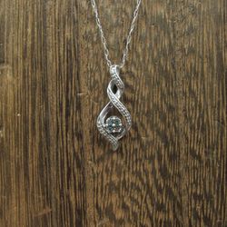 22 Inch Sterling Silver Blue And Clear Small Diamond Rustic Pendant Necklace