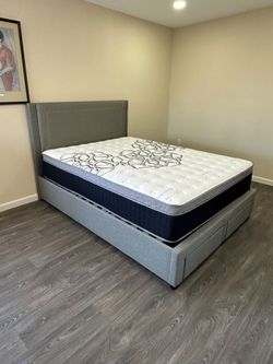 Gray Upholstered Storage Bed Frame with Mattress