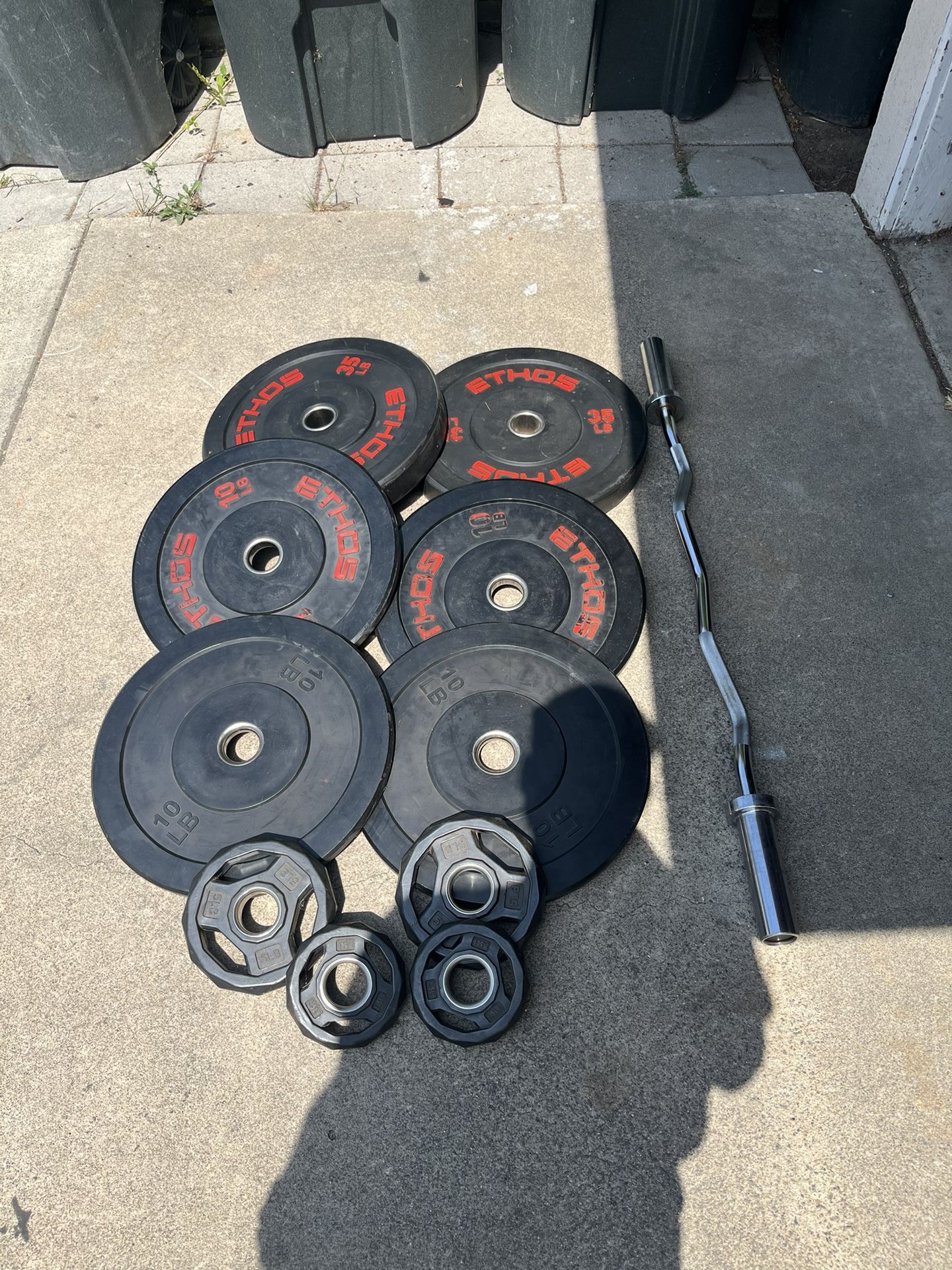 Bumper Plates Olympic Weights With Curl Bar