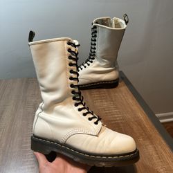Doc Dr Martens 10183 Zip Up 14 Eyelet Tall White Leather Womens Boots Size 9