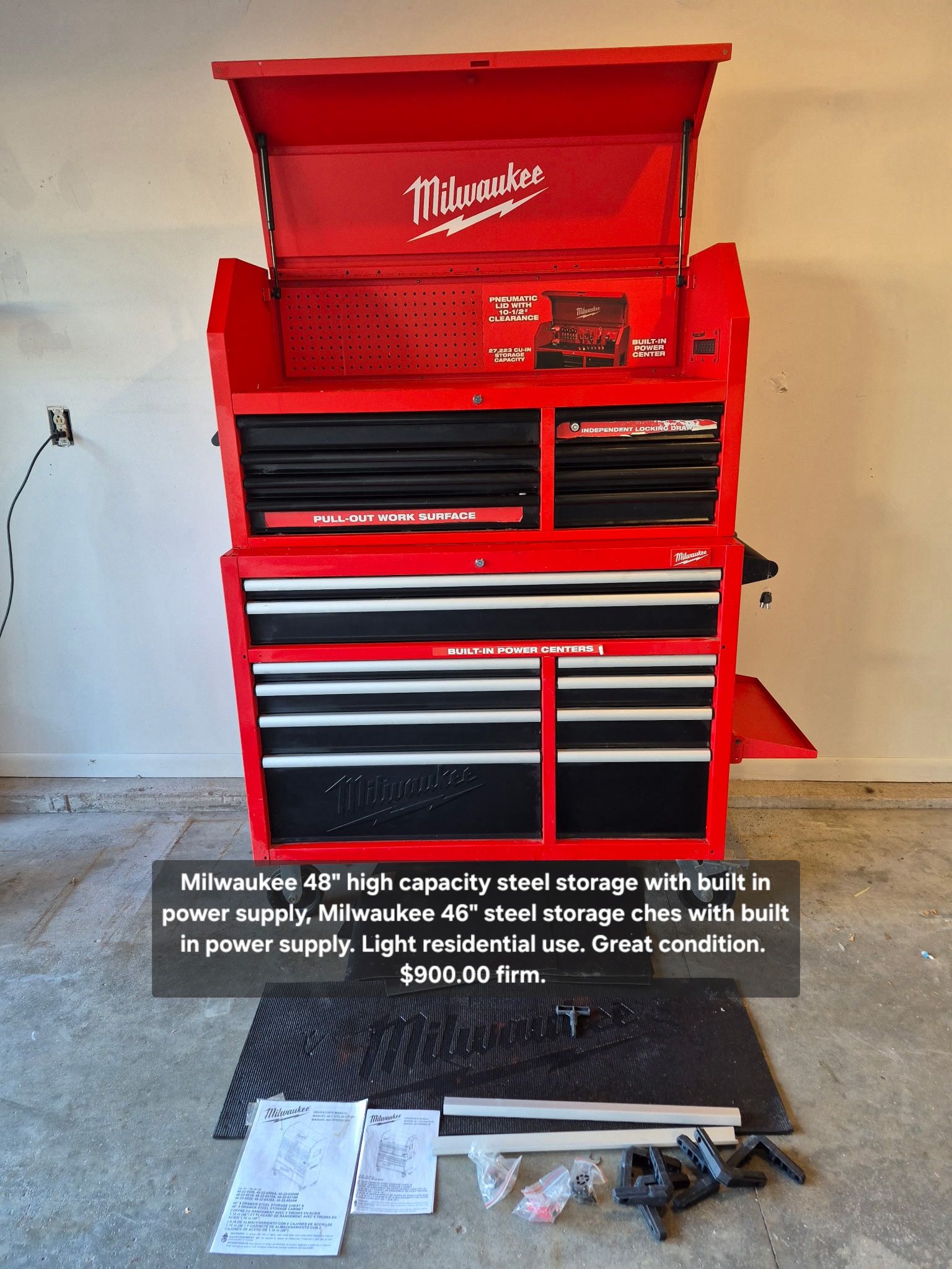 Milwaukee 46” High capacity Steel Storage Chest With Built In Power Supply