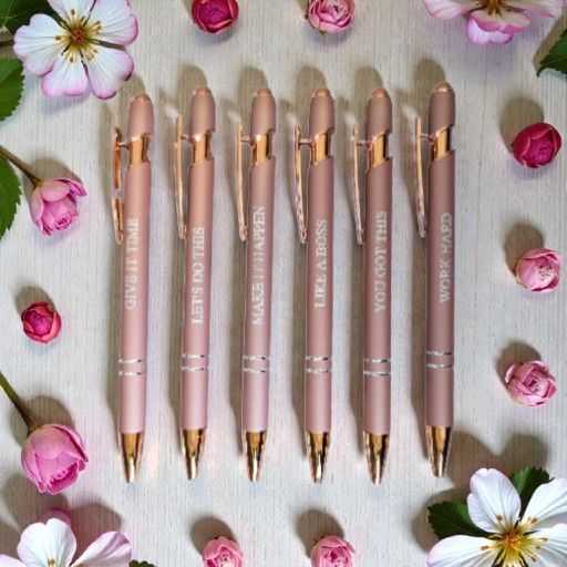 6 Pcs. Motivational Ballpoint Touch Screen Stylus Pens Rose Gold