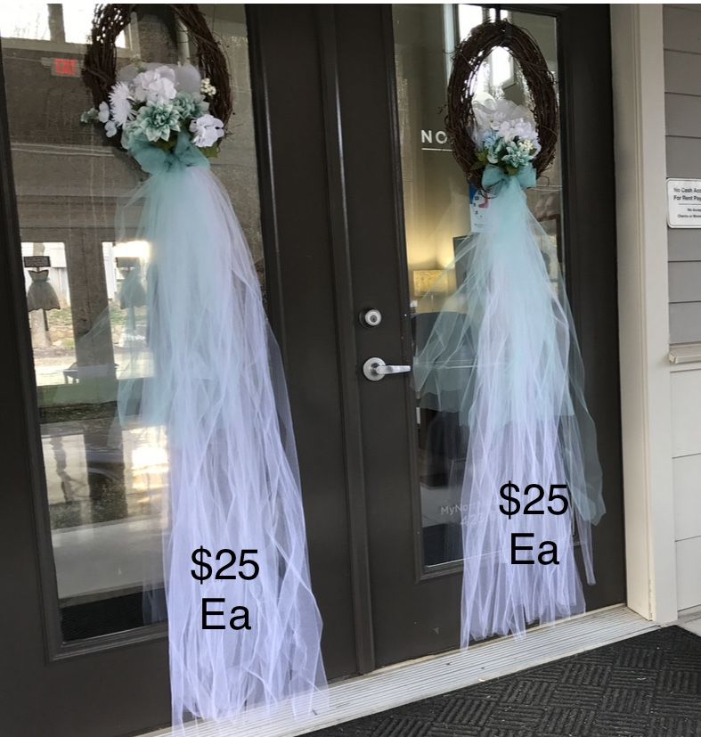 Custom bridal Door wreath W/Tiffany Blue Accents