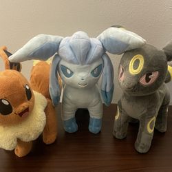 Pokemon Eevee, Glaceon And Umbreon Plush