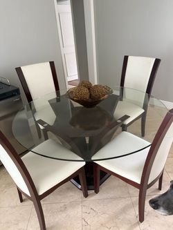 Round Glass Top Dining Table with 4 Chairs