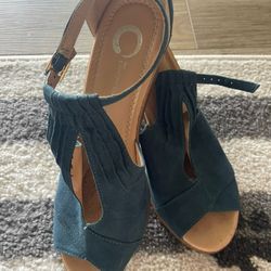 True Comfort Blue Peep Toe Sandals (Wedges)