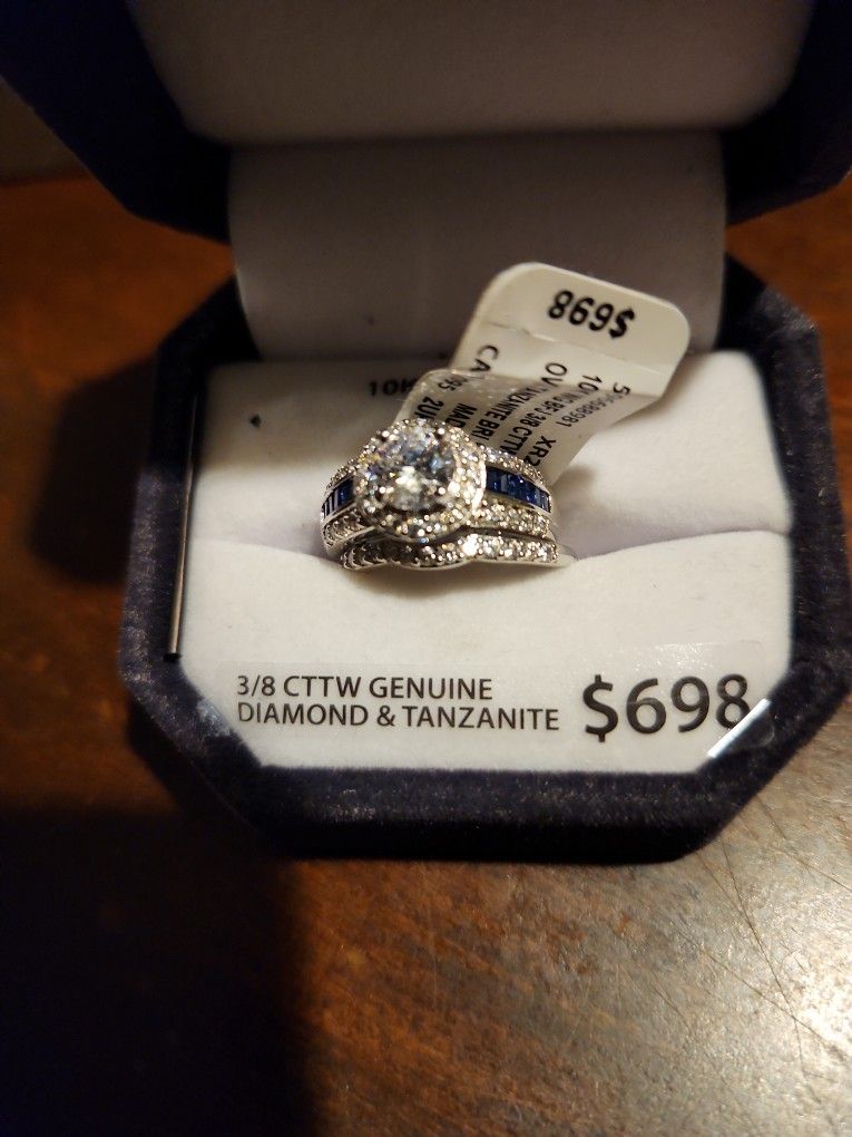 Genuine Diamonds In 10k $300 White Gold W Tanzenite 