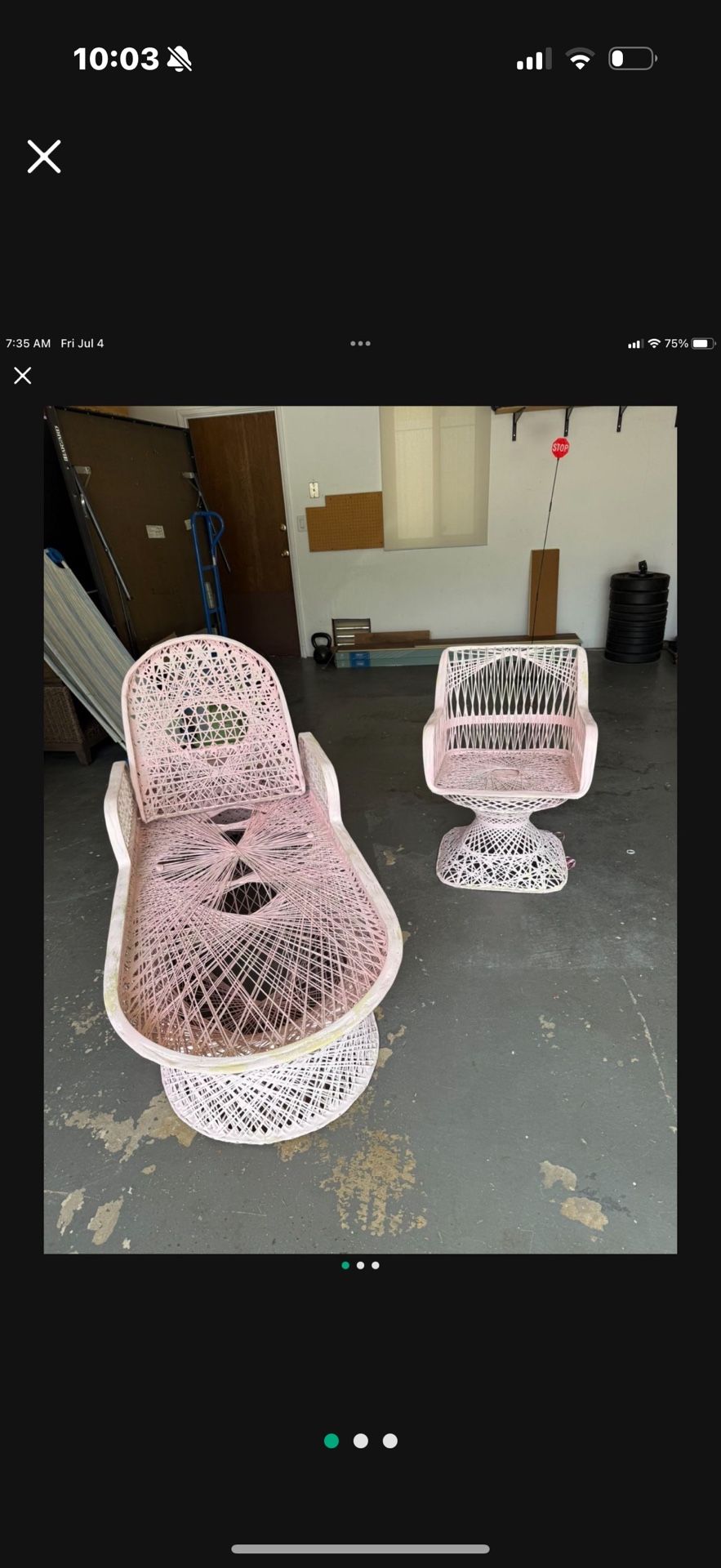 Vintage Patio Furniture  Made By Russell Woodard Woven Spun Fiberglass Swivel Chair and Lounger