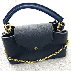 BLUE LEATHER HANDBAG 