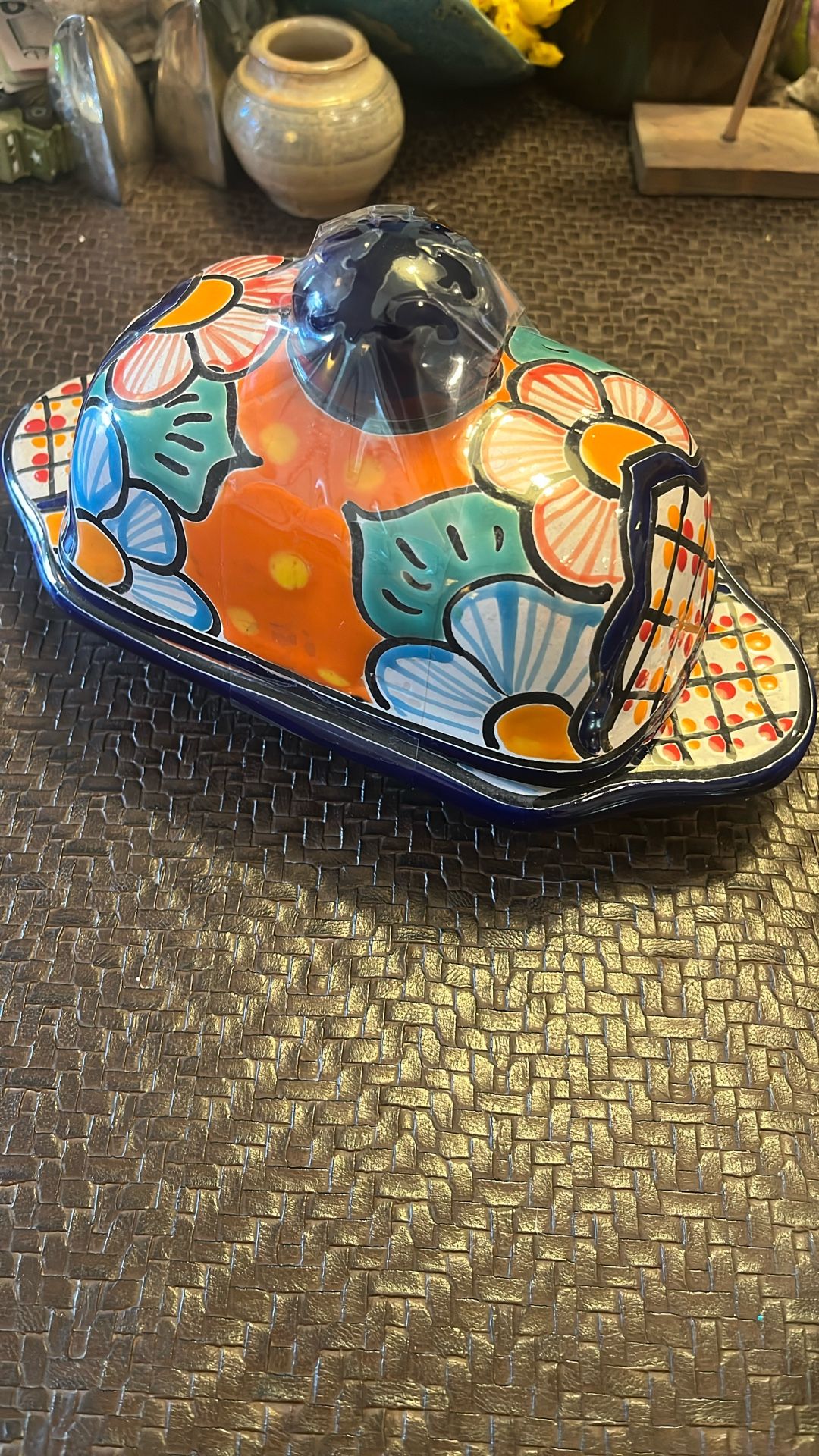 Mexican Talavera ceramic butter dish