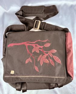 Rumi Haiku Messenger Crossbody Bag Laptop Computer Case Leafy Branch Embroidered