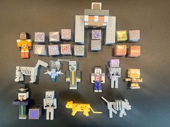 Minecraft Dungeons Mixed Lot Mattel 3.25 " Figures & Blocks 10+ Steve Mobs 27pcs