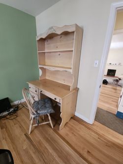 Real Pine Wood Desk with Hutch and Chair