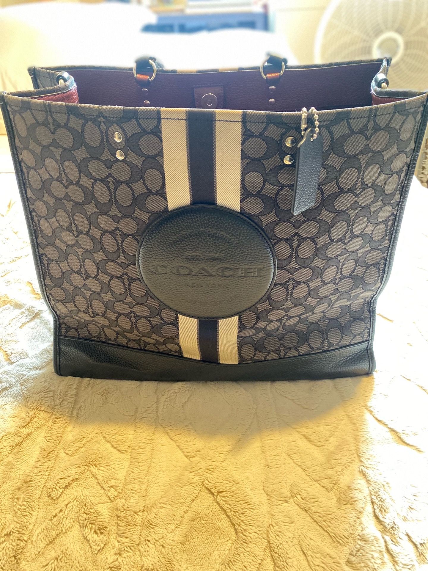 COACH Dempsey Signature, Black Leather Canvas, All-Over Print Tote Bag