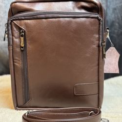 Brown Genuine Leather Laptop Briefcase Messenger Bag with Shoulder Strap 