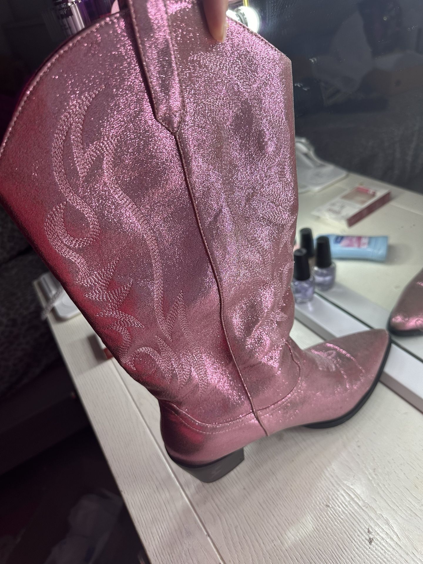 Pink Glitter Cow Girl Boots