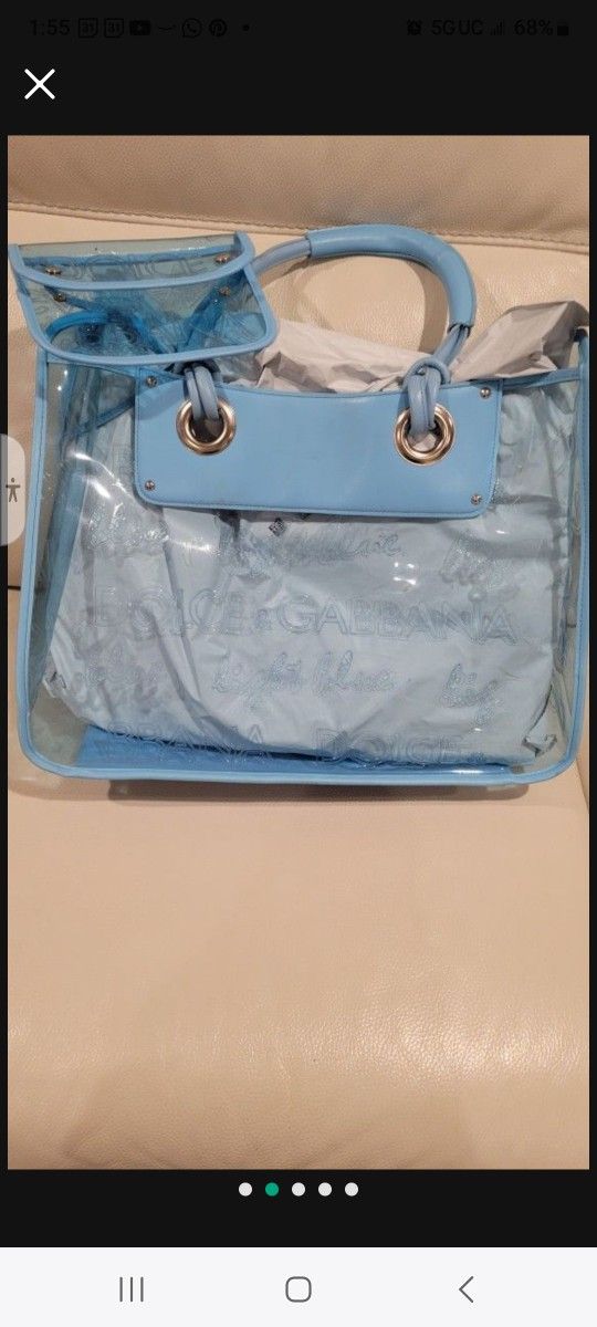 Dolce & Gabbana Clear Blue Beach Style X Large Tote with attached clear zipper purse.
