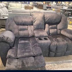 Granite Reclining Sofa And Loveseat With Lift Top Storage Console 💥 Brand New✅ $39 Down Payment 👍