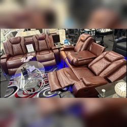 2PC Brown Leather power recliner sofa set