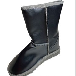 Mid- calf boots Black Leather with gray trim & gray insole faux fur size 9