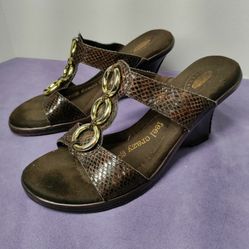 Dr. Scholl's Avalon Brown Slip On Wedge Heel Sandals size 8.5