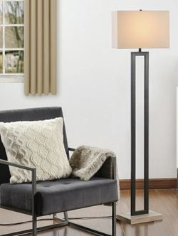 Better Homes & Gardens 61"H Metal Windowpane Floor Lamp, Black Finish with Faux Wood Base