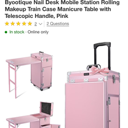 Nail Desk Mobile Station Rolling Makeup Train Case Manicure Table