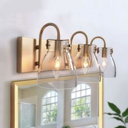 New 3-Light Gold Vanity Bathroom Fixture – Clear Glass Shades – Modern Design