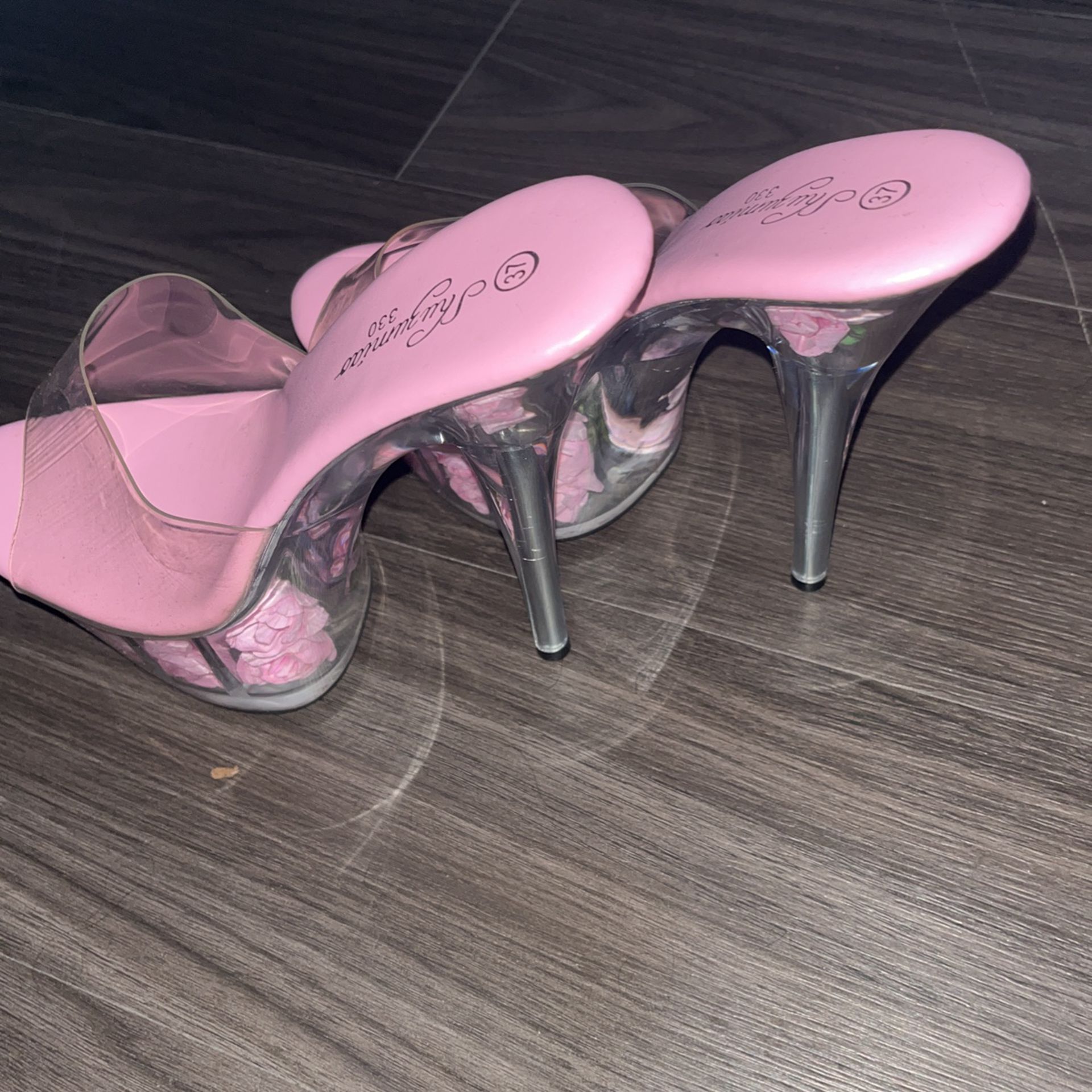 Pink Flower Heels With Clear Display 