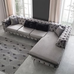 Lucca Velvet Gray RAF Chaise Sectional / couch /Living room set