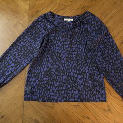 Like New Beautiful Ann Taylor Loft Sheer Black and Bluish Purple Blouse - Size Small
