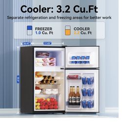 Frestec 3.2 Cu ft Two Door Mini Fridge with Freezer, Stainless Steel, E-Star,FTC30RESS