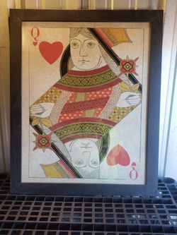 Framed Vintage Queen Of Hearts Print 32" X 26" 
