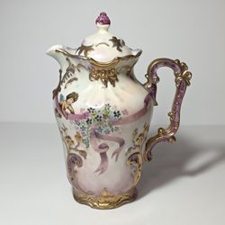 Hand Painted Chocolate Pot Cherub and Flowers