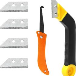Grout Removal Tool, Tile Angled Grout Saw with 4PCS Extra Blades Replacement, Pro Grout Scraping Rake Tool Grout Clean Remover for Tile Cleaning