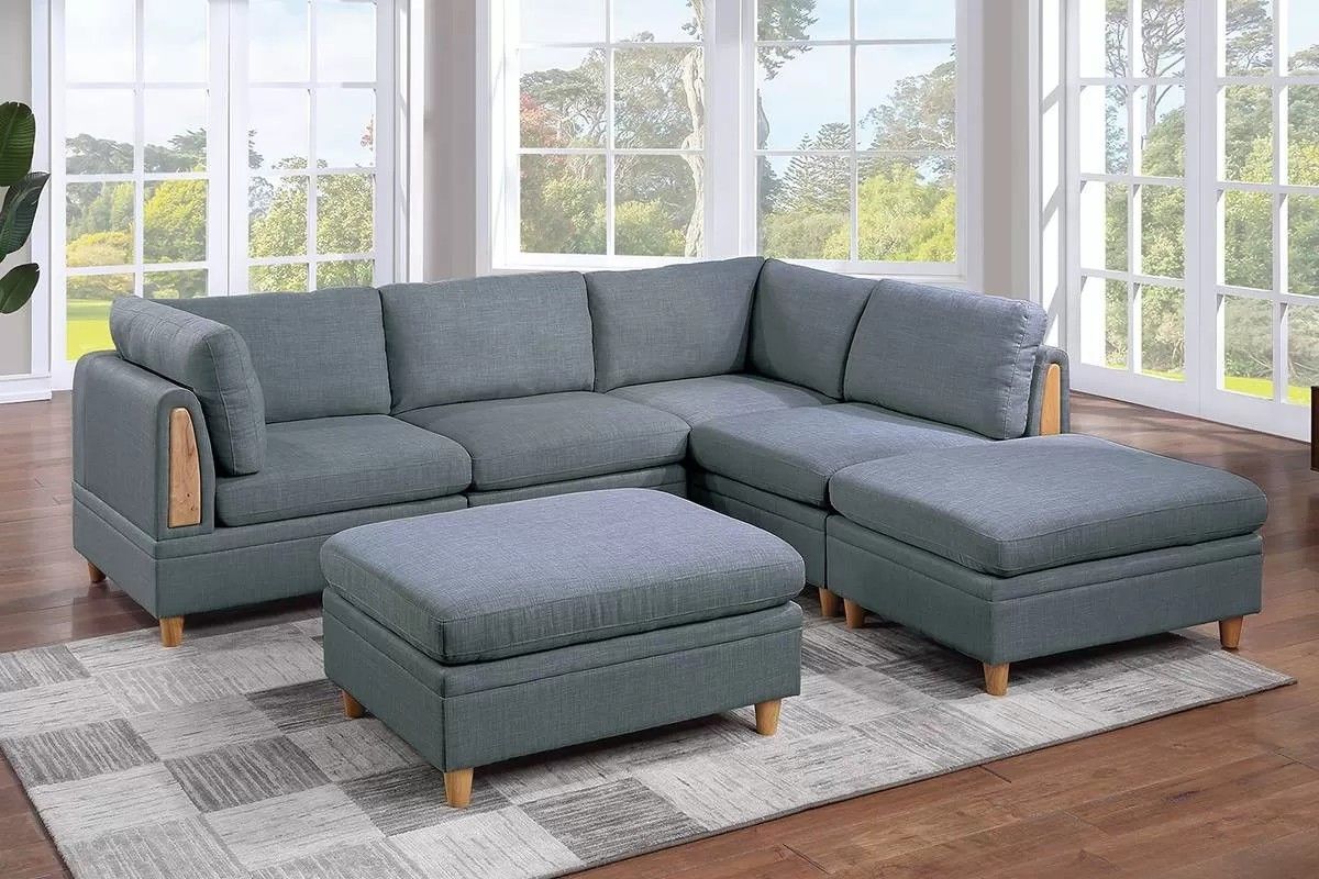 Brand New Grey Modular Sectional Sofa w Ottoman 