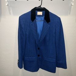 Vintage Blue Plaid Wool Blazer 