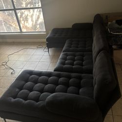 Black U-Shaped 3 Piece Sectional Couch 
