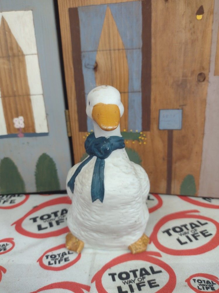 Vintage Blue Bow White Goose Duck Ceramic Decor Figurine