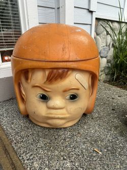 Vintage American Football Head Blow Mold Orange Toy Box 