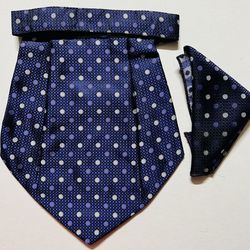purple White Men Silk Cravat+POCKET SQUARE Scarf Ascot Tie PARTY-PRE STITCHED