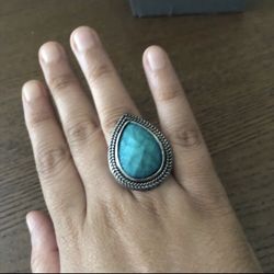 Antique Silver Drop Shaped Blue Stone Ring 