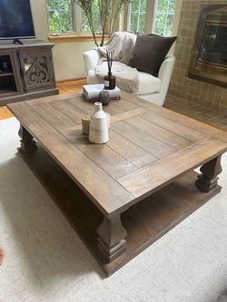 Large Wood Coffee Table with Lower Shelf – 54” x 40”