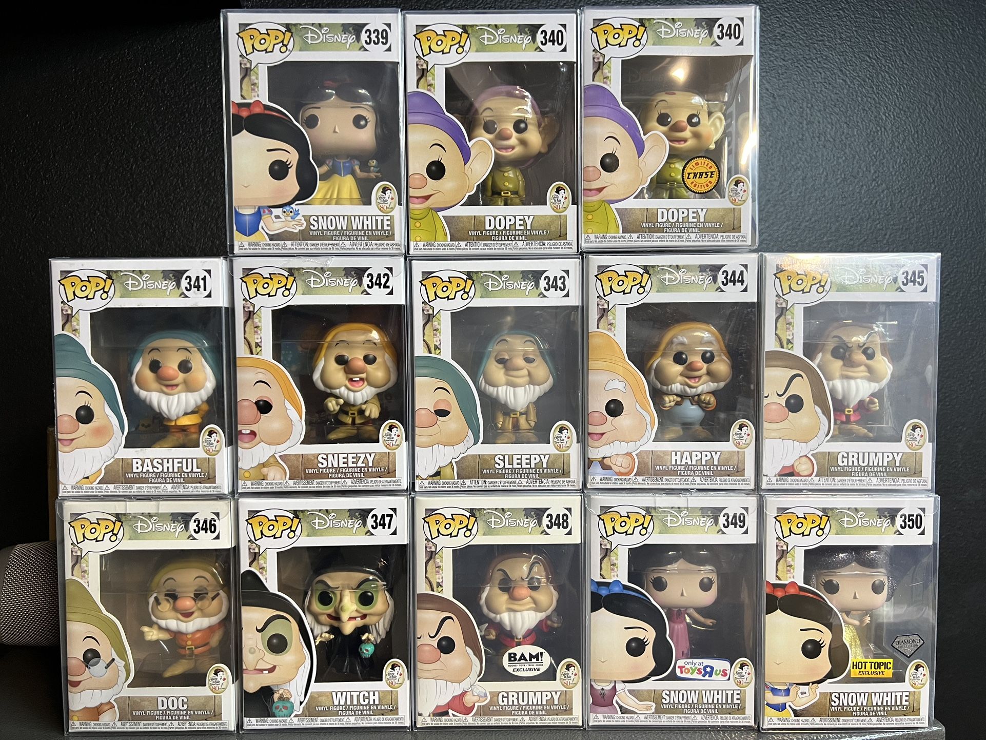 SNOW WHITE and the SEVEN DWARFS Funko Pop Disney 80th FULL SET +PROTECTOS VAULTED