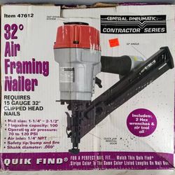 Central Pneumatic 32° Air Framing Nailer With Nails (Brand New)
