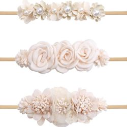 3-Pack Baby Nylon Headbands with Flower Bows – Soft, Stretchy, and Handmade
